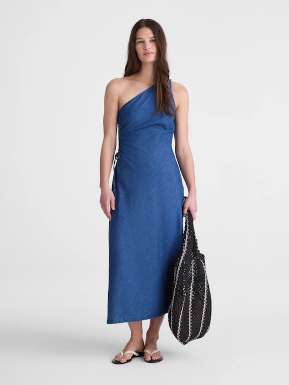NWT Madewell One-Shoulder Denim-Blue Maxi Dress SZ 6